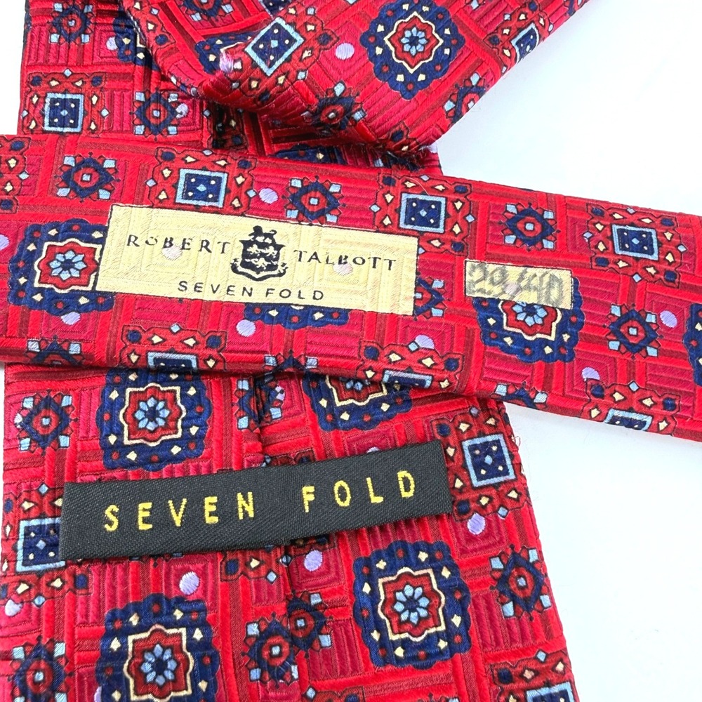 Robert Talbott Seven Fold Red Silk Geometric Medallion Handsewn Mens Tie Limited